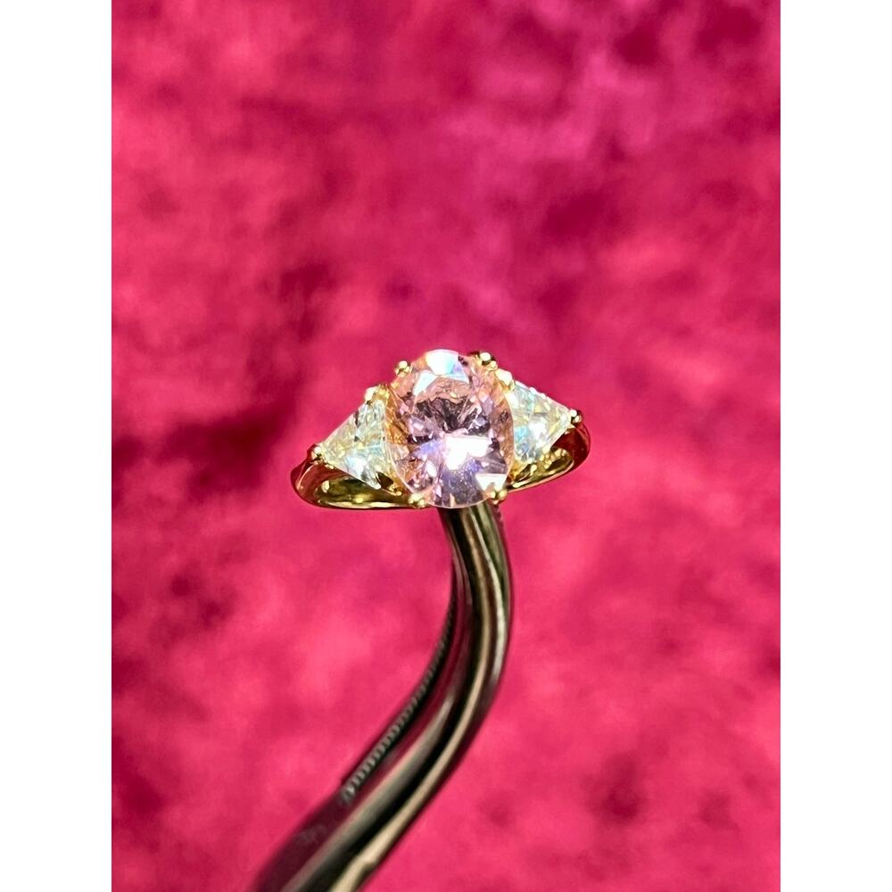 VTG Gold Electroplate Sterling Ring Round Pink & Clear Faceted Cubic Zirconia 7